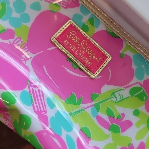 Lilly Pulitzer x Estee Lauder Pink zipper makeup bag - Picture 2 of 4